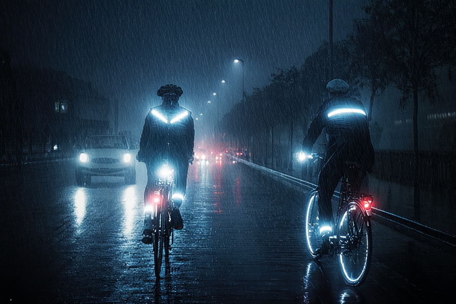 To cyklister i mørket med lys