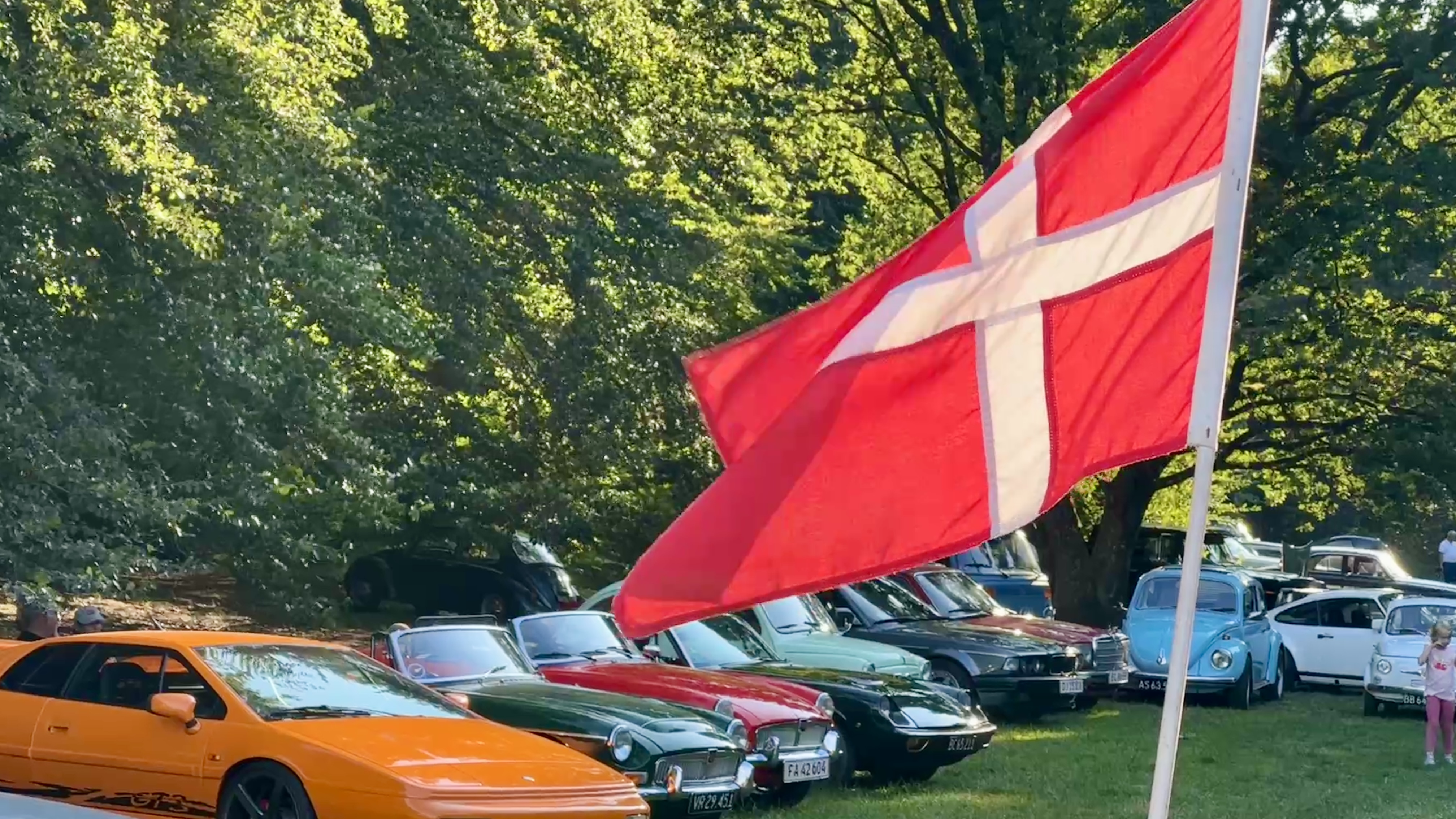 Dansk flag og gamle biler